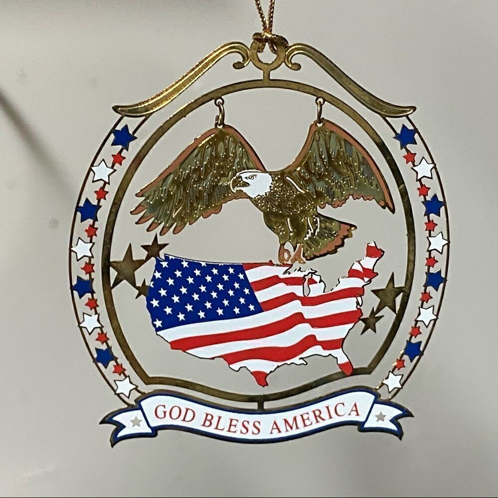 God bless America metallic Eagle *RARE* Patriotic Christmas Ornament 4”￼